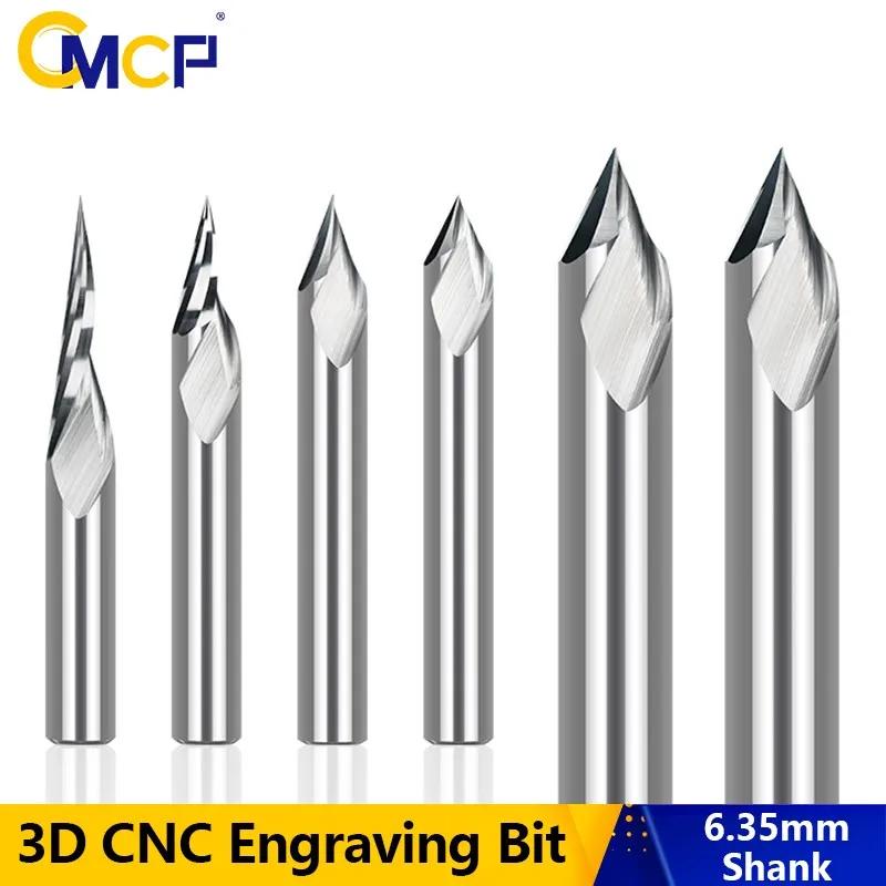 CMCP Engraving Bit 1/4 Shank CNC Router Bit 3D Carbide End Mill for Woodworking Milling Cutter V Slot Bit 15-60 Degr